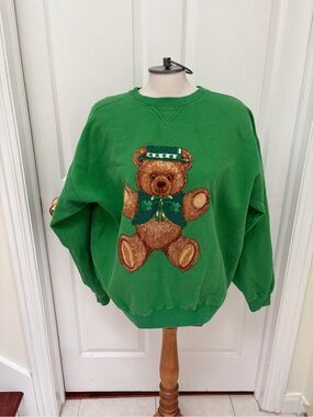 GAP Green Teddy Bear Crewneck Sweatshirt ladies large